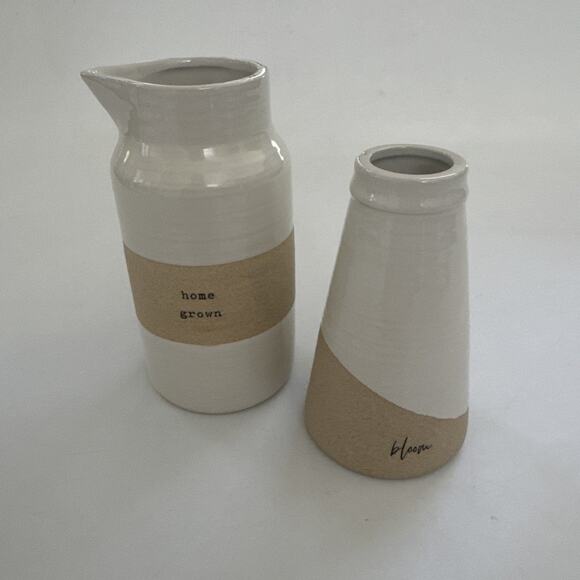 Mud Pie Mini Bud Vases Set of 2 Bloom and Home Grown Farmhouse Country - Picture 1 of 9